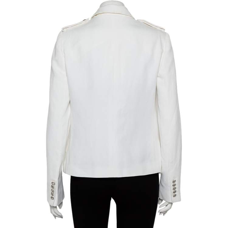 Pre Owned Joseph White Cotton & Ramie Double Breasted Yvette Blazer L