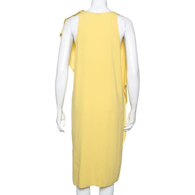 Pre Owned Joseph Yellow Stretch Crepe Ruffled Midi Dress M