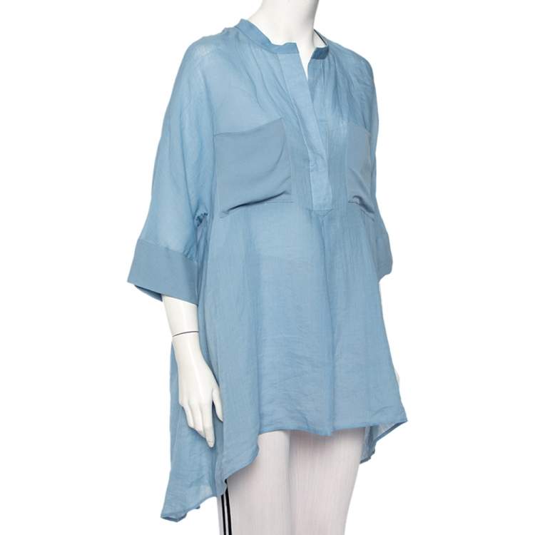 Pre Owned Joseph Blue Ramie Voile Georgette Heather Sheer Tunic M