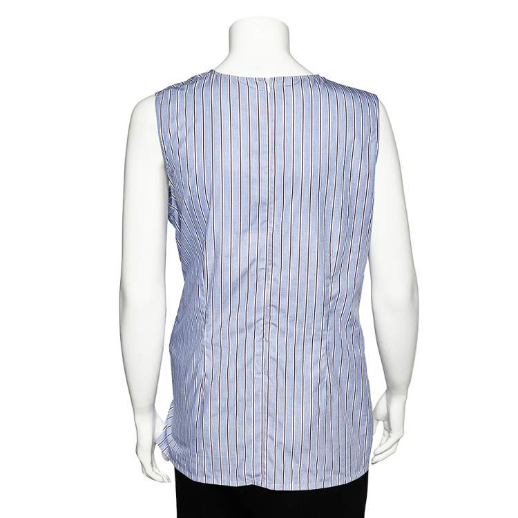 Pre Owned Joseph Blue Striped Cotton Wrap Detail Alicia Top L