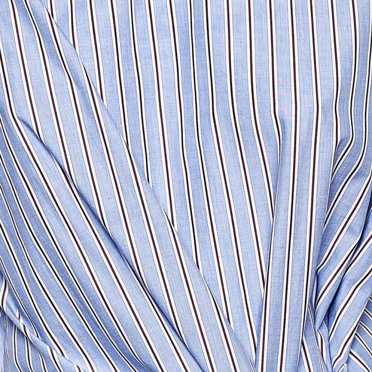 Pre Owned Joseph Blue Striped Cotton Wrap Detail Alicia Top L