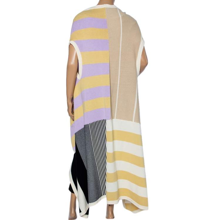 Pre Owned Joseph Multicolored Patchwork Knit Long Cape One Size 