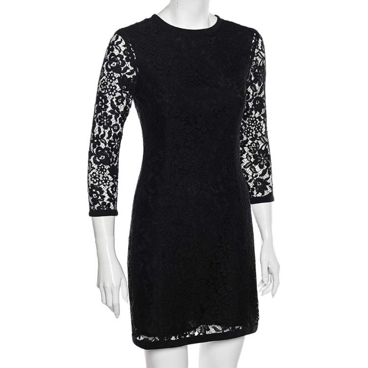 Pre Owned Joseph Black Lace Georgia Sheath Dress M