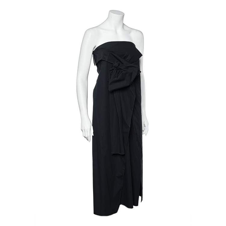 مملوكة مسبقًا Joseph Black Cotton Tie Detail Strapless Midi Dress M