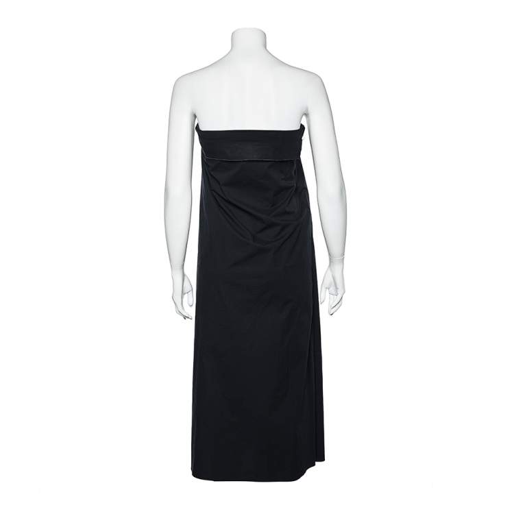 مملوكة مسبقًا Joseph Black Cotton Tie Detail Strapless Midi Dress M