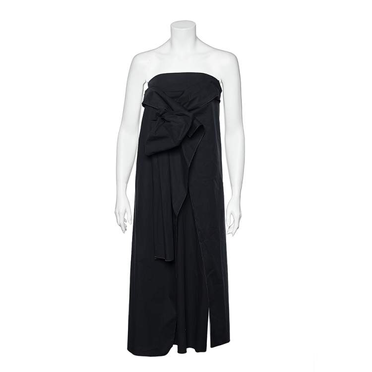 مملوكة مسبقًا Joseph Black Cotton Tie Detail Strapless Midi Dress M