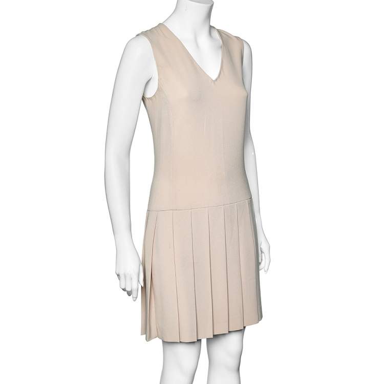 Pre Owned Joseph Beige Crepe Pleated Hem Sleeveless Dress M