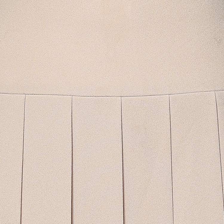 Pre Owned Joseph Beige Crepe Pleated Hem Sleeveless Dress M
