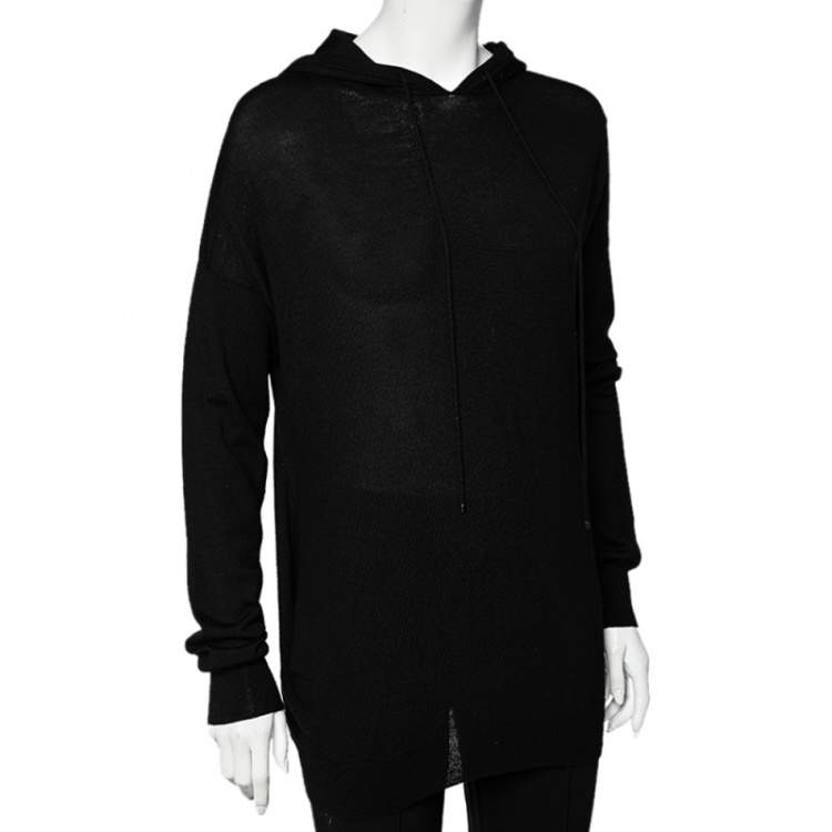 Pre Owned Joseph Black Wool Hooded Lightweight Hoodie L