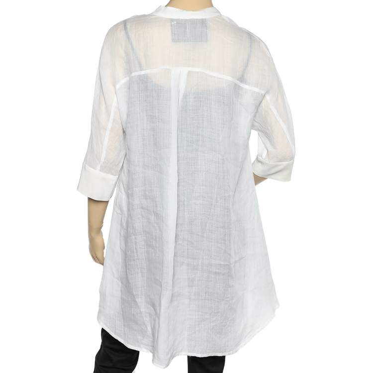 Pre Owned Joseph White Cotton & Silk Trim Oversized Tunic M