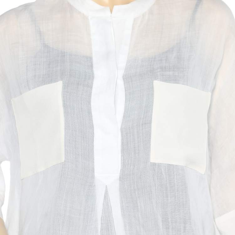 Pre Owned Joseph White Cotton & Silk Trim Oversized Tunic M