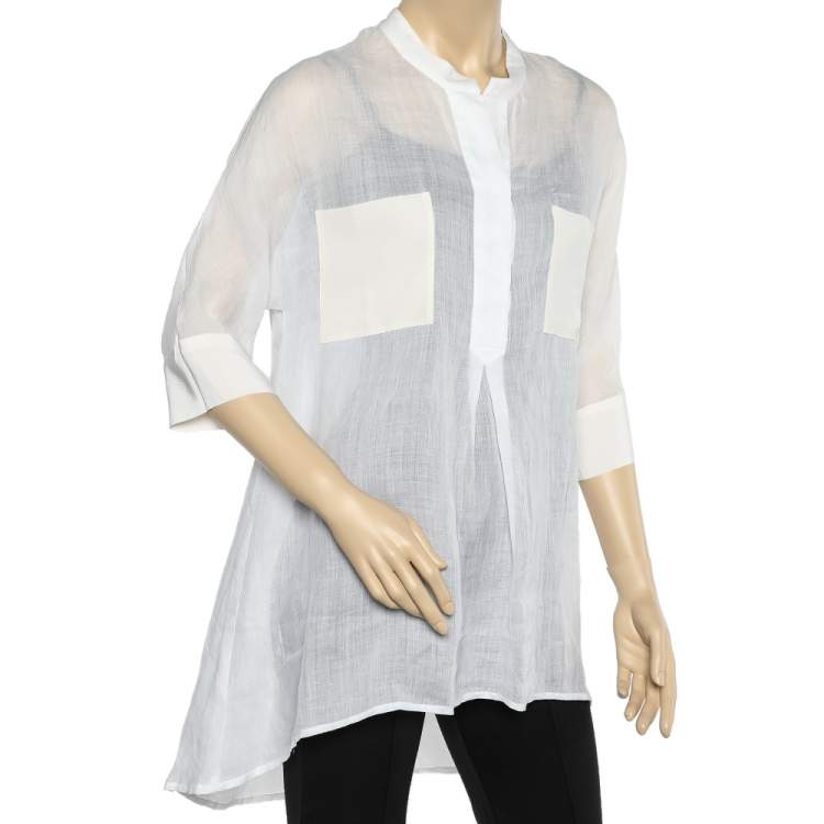Pre Owned Joseph White Cotton & Silk Trim Oversized Tunic M