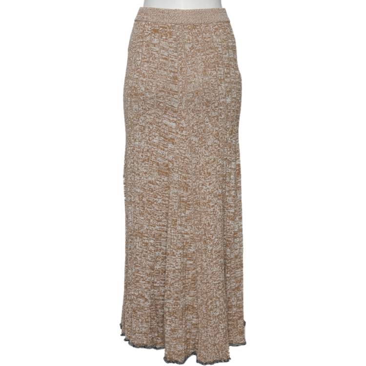 Pre Owned Joseph Beige Patterned Ribbed Knit Sally Fluted Maxi Skirt L