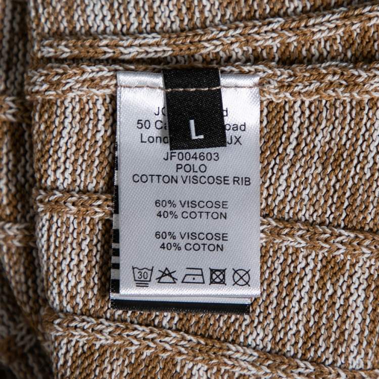 Pre Owned Joseph Beige Patterned Ribbed Knit Long Sleeve Polo Sweater L