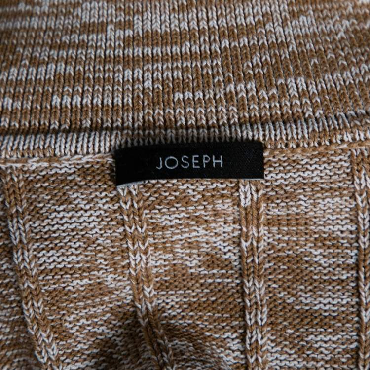 Pre Owned Joseph Beige Patterned Ribbed Knit Long Sleeve Polo Sweater L
