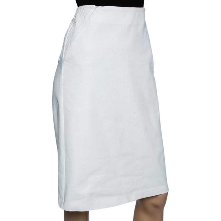 Pre Owned Joseph White Glittered Cotton Knee Length Skirt M