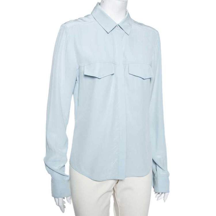 Pre Owned Joseph Light Blue Silk Button Front Shirt L