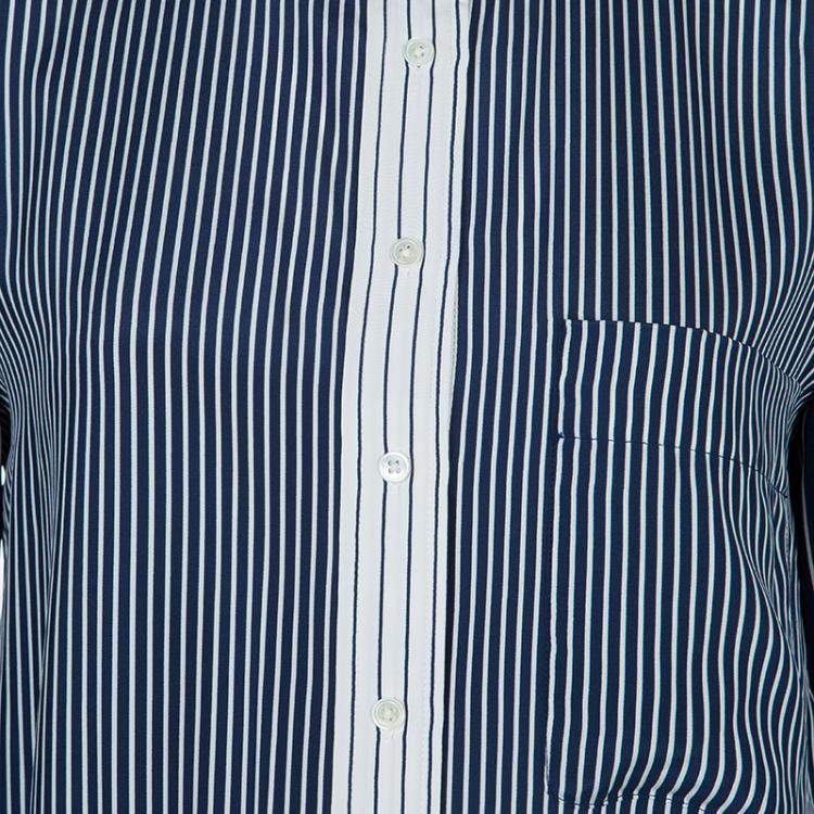 Pre Owned Joseph Blue and White Striped Long Sleeve Silk Shirt S