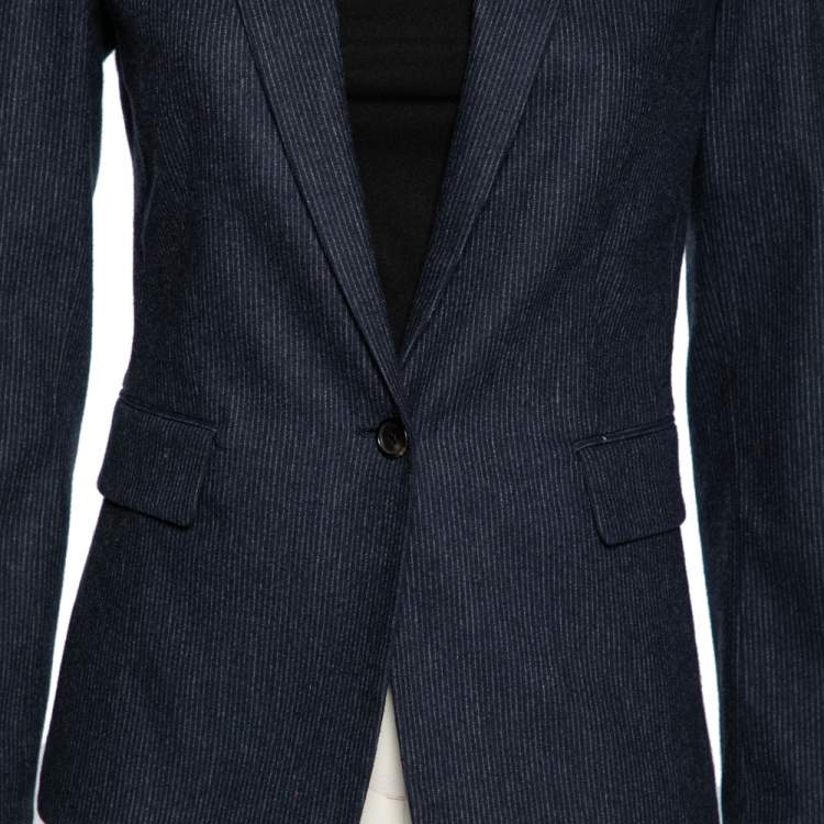 Pre Owned Joseph Navy Blue Wool Prisca Small Stripe Blazer S