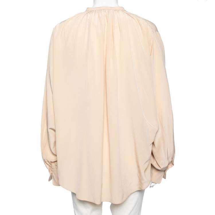 Pre Owned Joseph Beige Silk Oriental Neckline Everett Button Front Top L