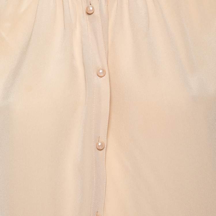 Pre Owned Joseph Beige Silk Oriental Neckline Everett Button Front Top L