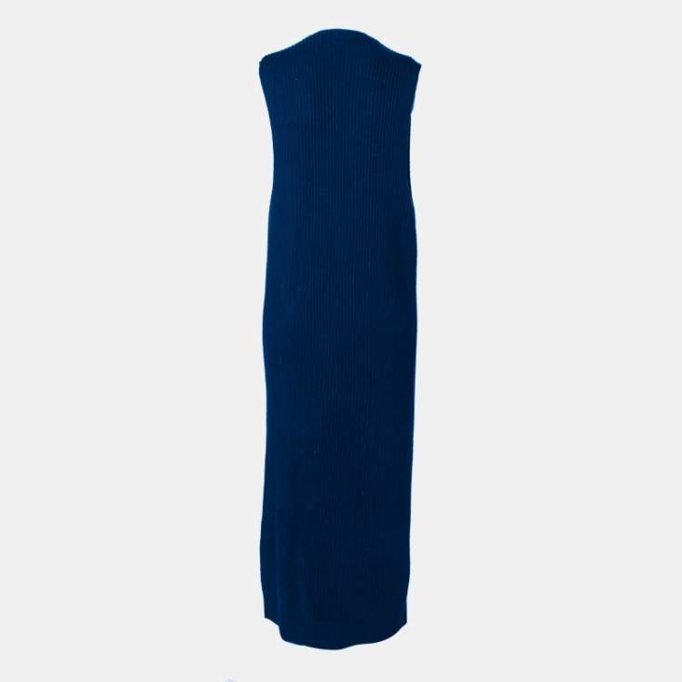 Pre Owned Joseph Navy Blue Textured Knit Long Sleeveless Cardigan L