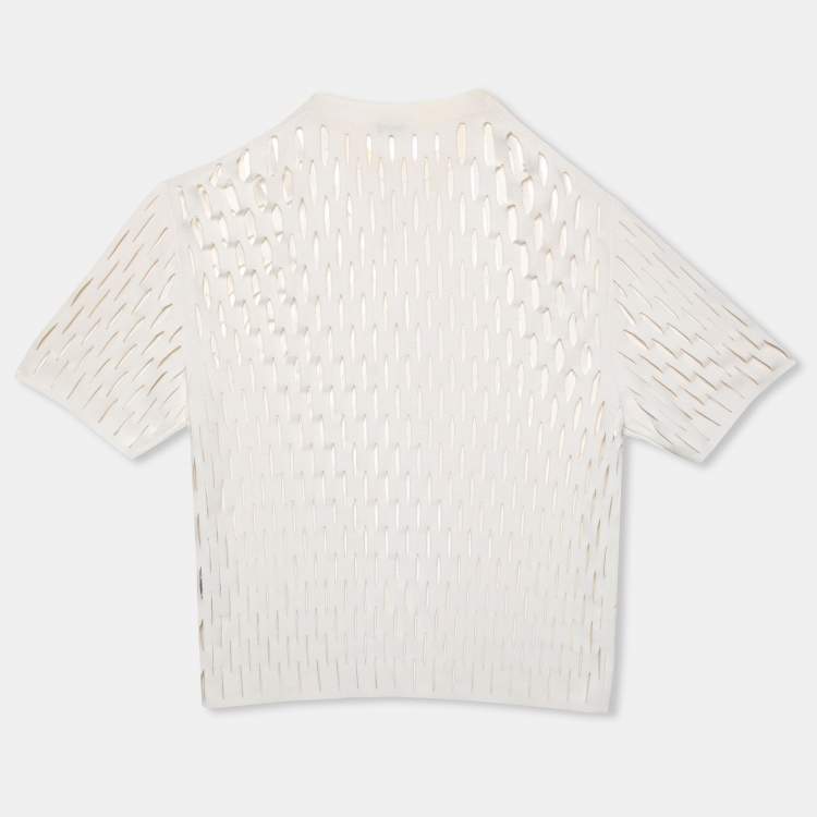 Pre Owned Joseph White Slit Stretch Knit Ribbed Crew Neck Top M