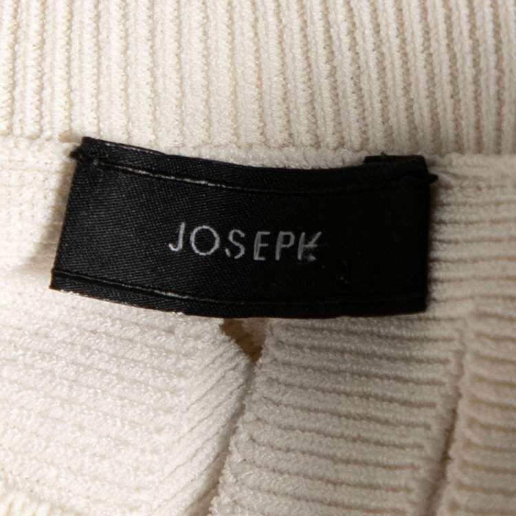 Pre Owned Joseph White Slit Stretch Knit Ribbed Crew Neck Top M
