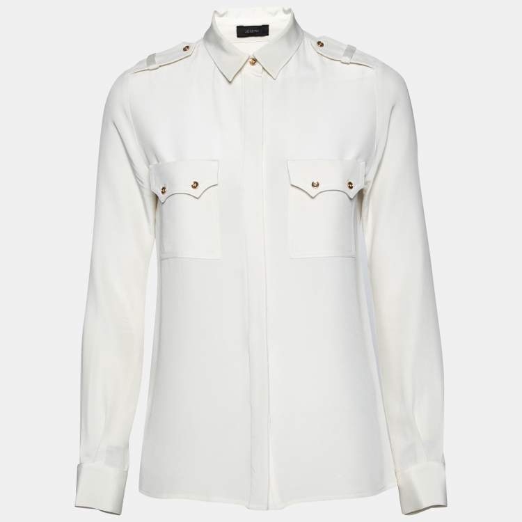Pre Owned Joseph Cream Silk Button Front Long Sleeve Blouse S