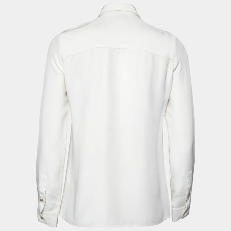 Pre Owned Joseph Cream Silk Button Front Long Sleeve Blouse S