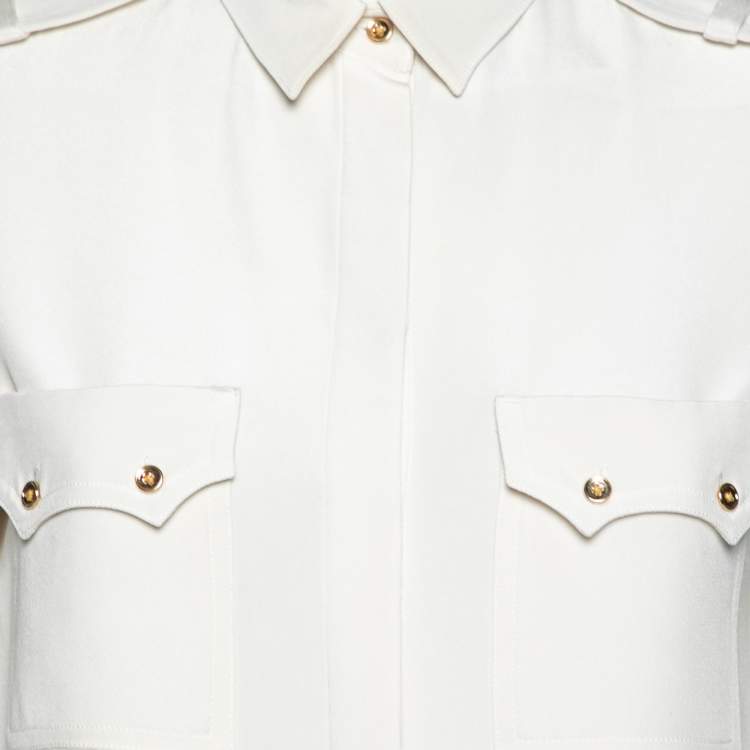 Pre Owned Joseph Cream Silk Button Front Long Sleeve Blouse S