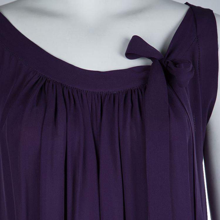 Pre Owned Joseph Purple Silk Gathered Sleeveless Dress S