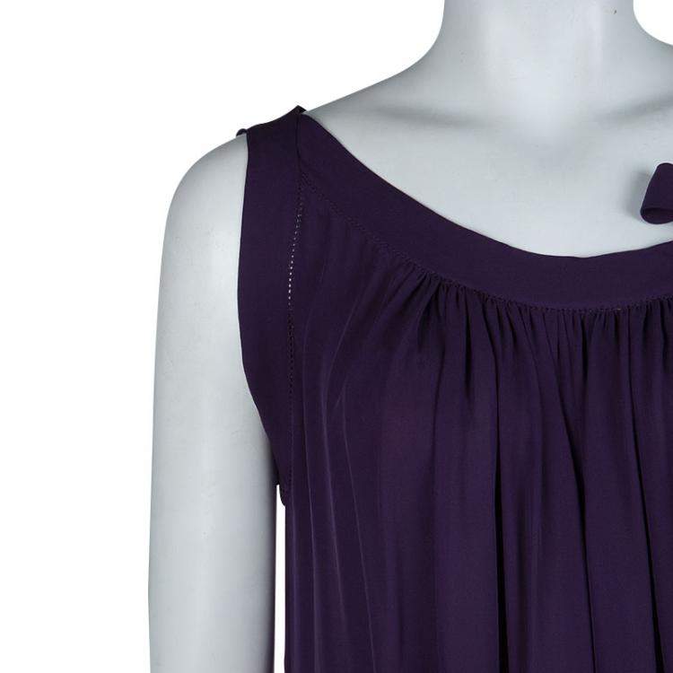 Pre Owned Joseph Purple Silk Gathered Sleeveless Dress S