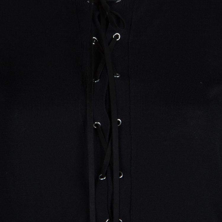 Pre Owned Joseph Black Knit Criss Cross Tie-Up Detail Long Sleeve Top S