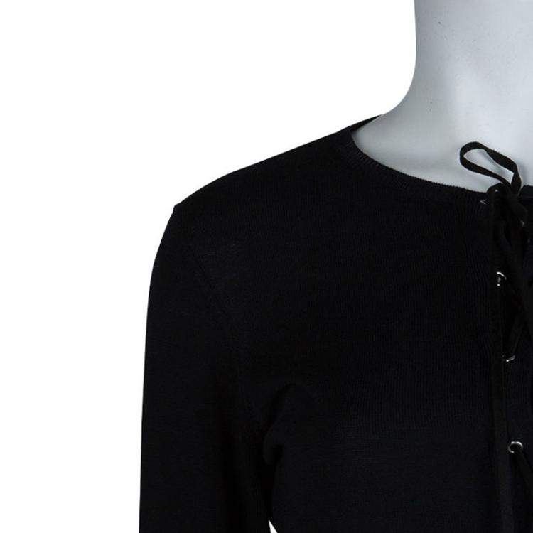 Pre Owned Joseph Black Knit Criss Cross Tie-Up Detail Long Sleeve Top S