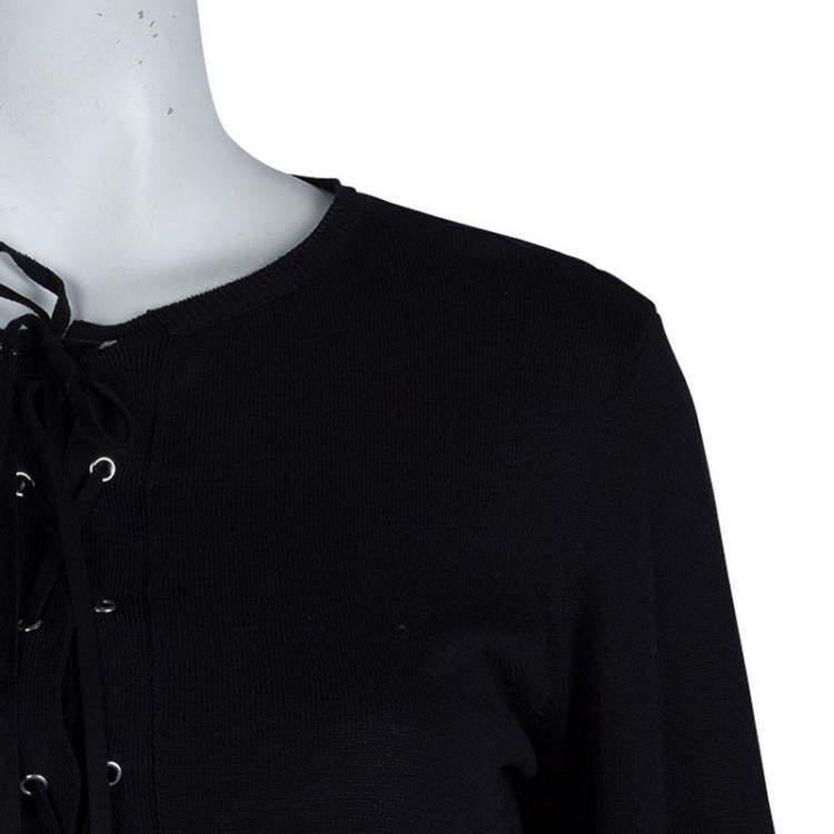 Pre Owned Joseph Black Knit Criss Cross Tie-Up Detail Long Sleeve Top S