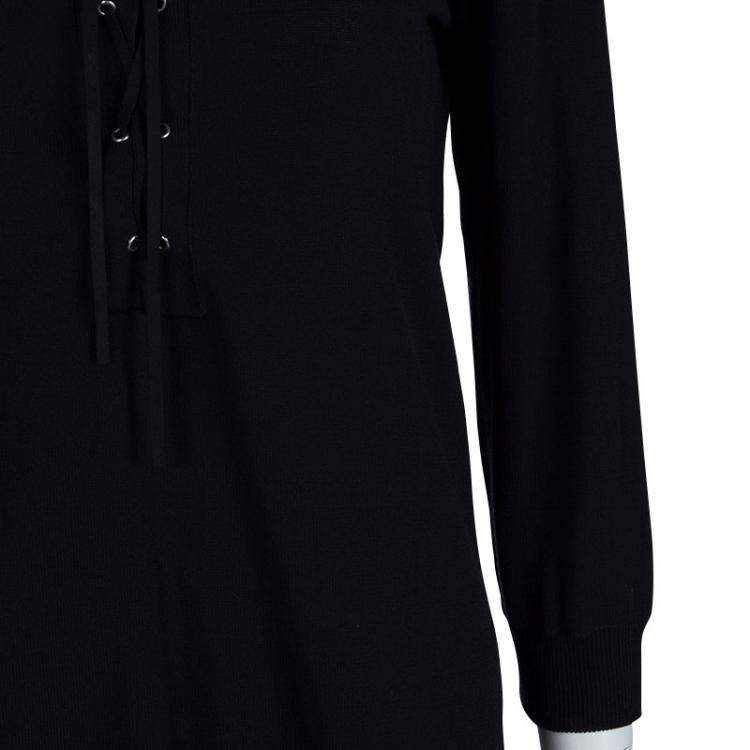 Pre Owned Joseph Black Knit Criss Cross Tie-Up Detail Long Sleeve Top S