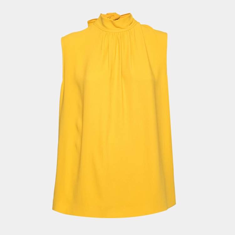 مملوكة مسبقًا Joseph Yellow Crepe Neck Tie Detail Sleeveless Top L