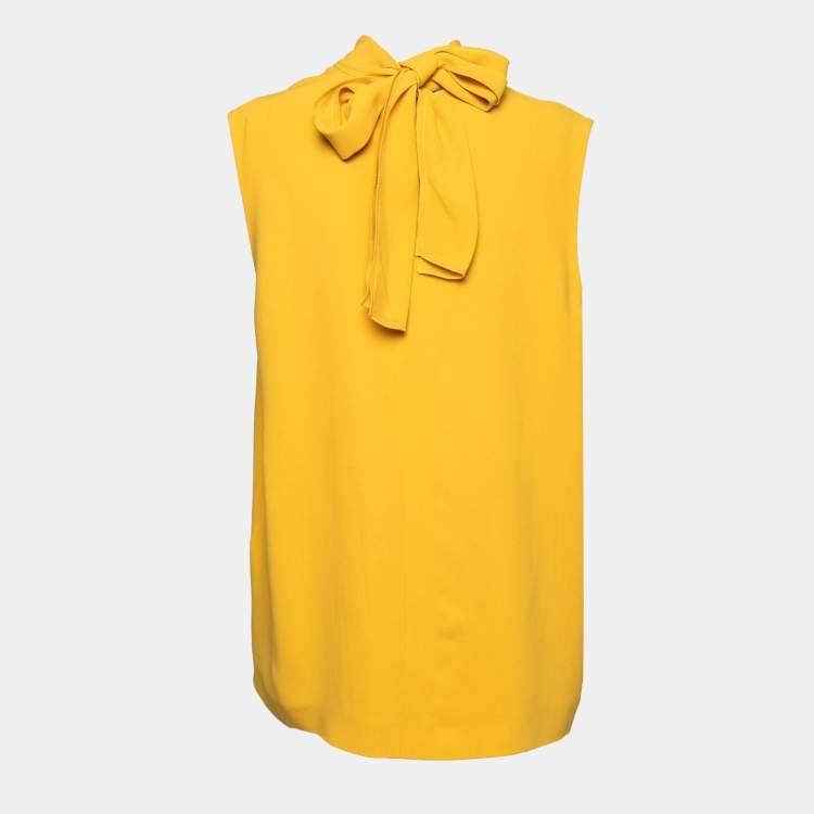 مملوكة مسبقًا Joseph Yellow Crepe Neck Tie Detail Sleeveless Top L