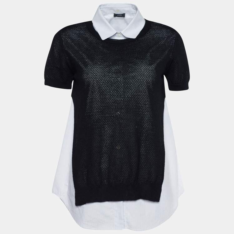 Pre Owned Joseph White/Black Wool Two Pieces Short Sleeve Top S