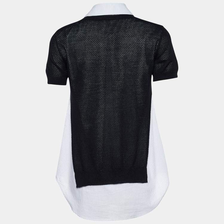 Pre Owned Joseph White/Black Wool Two Pieces Short Sleeve Top S