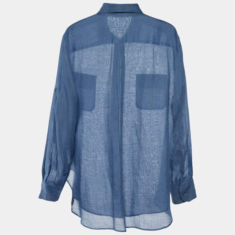 Pre Owned Joseph Blue Ramie Silk Long Sleeve Shirt M