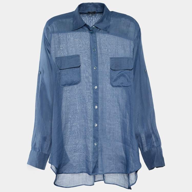 Pre Owned Joseph Blue Ramie Silk Long Sleeve Shirt M