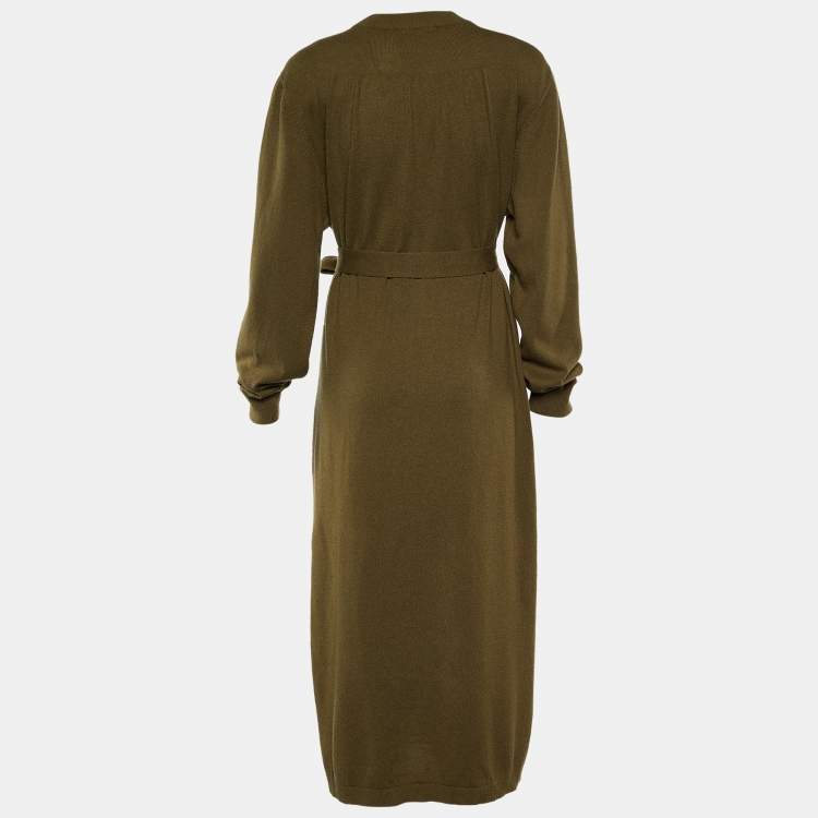 Pre Owned Joseph Khaki Green Mongolian Cashmere Knit Belted Eliza Dress XL