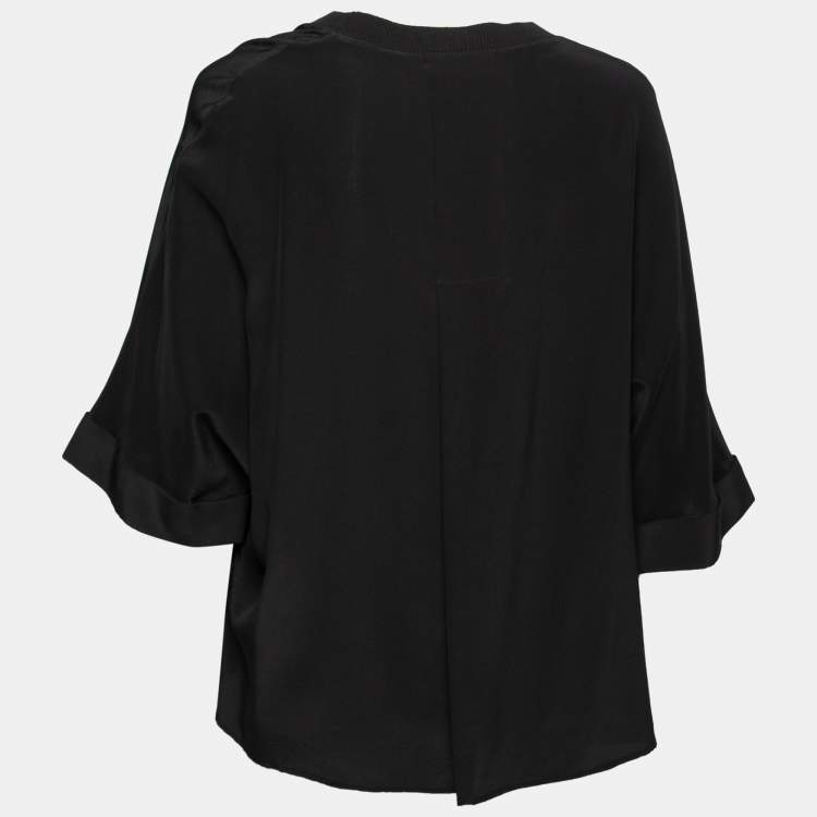 Pre Owned Joseph Black Silk Crepe Crewneck Top M