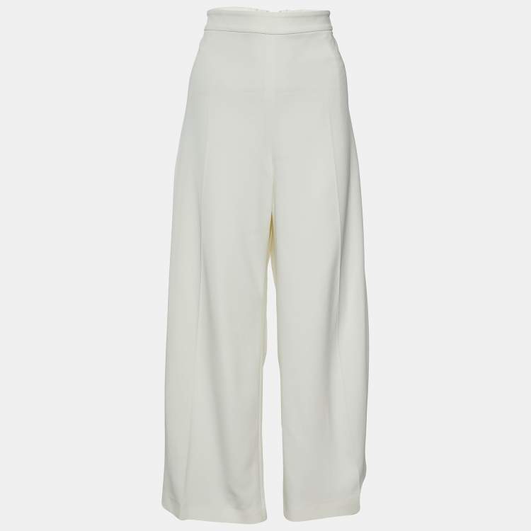 Pre Owned Joseph White Crepe Wide Leg Trousers L/Waist 32"