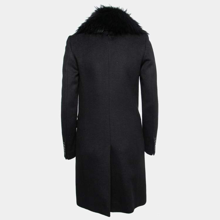 Pre Owned Joseph Black Wool Detachable Fur Collar Mid-Length Coat S   