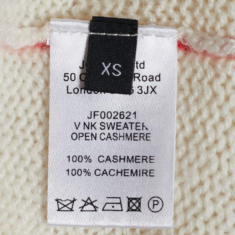 Pre Owned Joseph Ecru Cashmere Rib Knit V-Neck Sweater XS