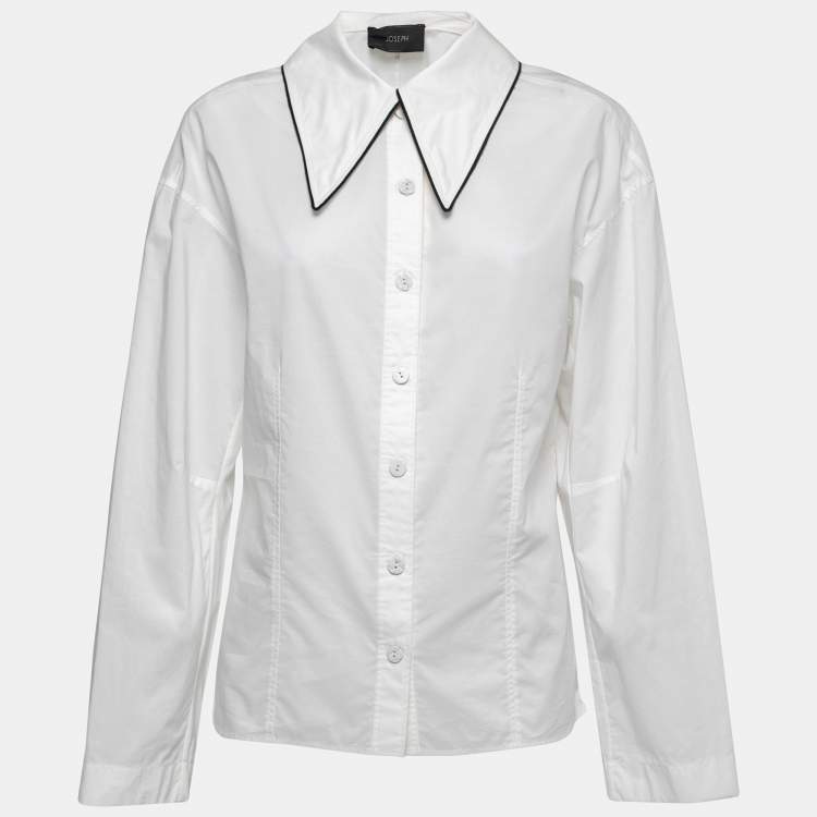 Pre Owned Joseph White Cotton Contrast Trim Detail Button Front Shirt M