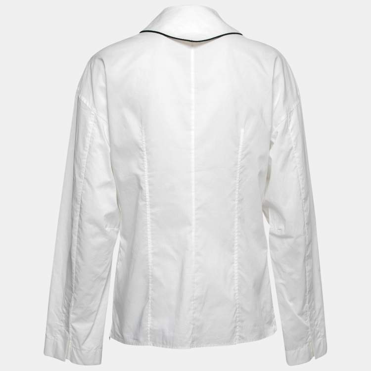 Pre Owned Joseph White Cotton Contrast Trim Detail Button Front Shirt M